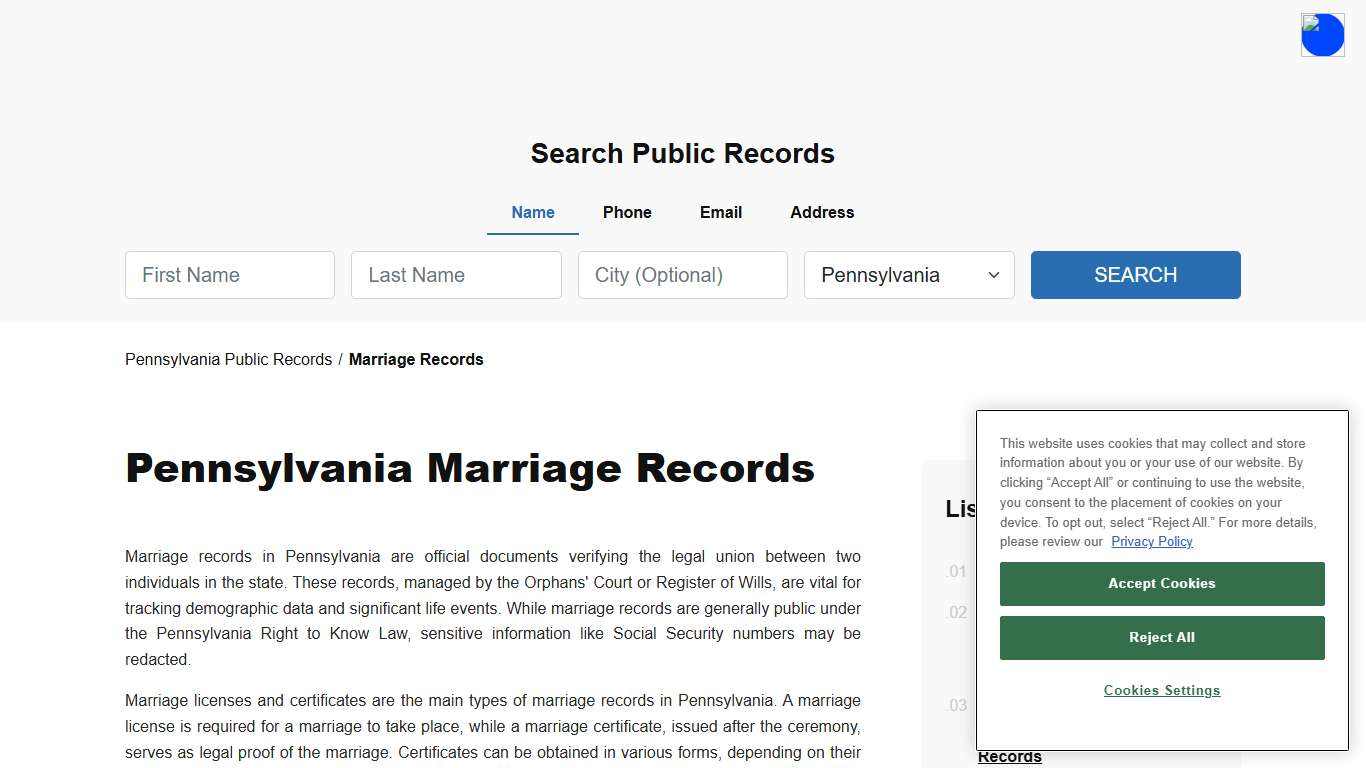 Pennsylvania Marriage Records Search - Licenses & Certificates