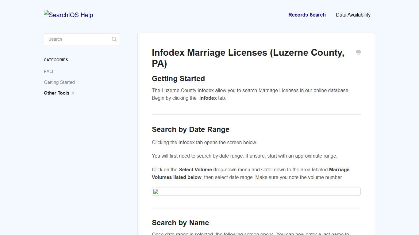 Infodex Marriage Licenses (Luzerne County, PA) - SearchIQS Help